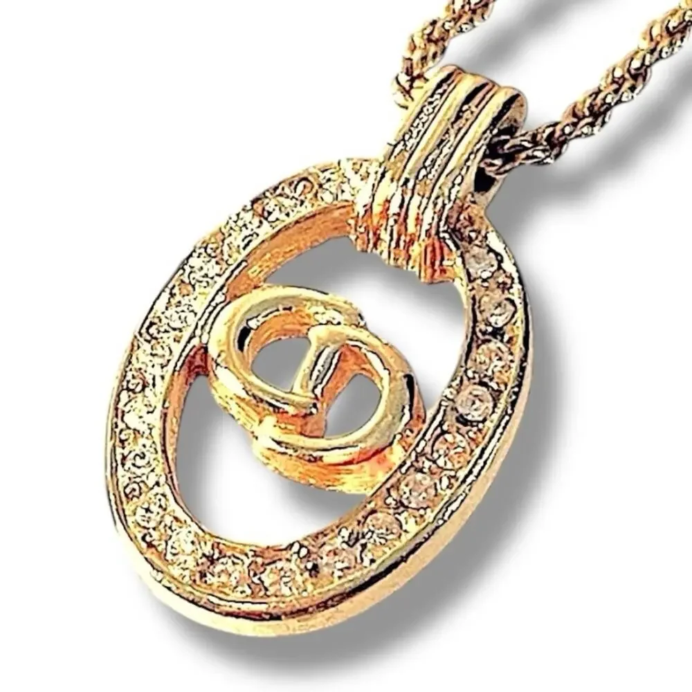 CHRISTIAN DIOR AUTH VINTAGE Gold Signature Necklace